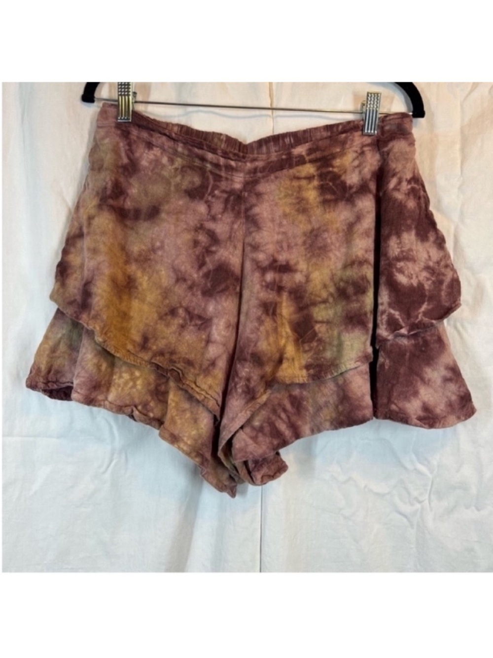 Earthbound 100% cotton tie dye tiered high waist  shorts earthy neutral